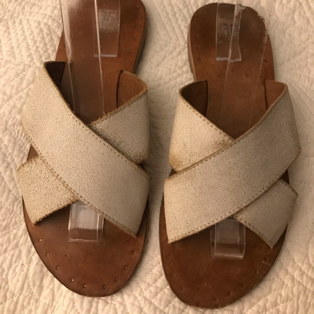 Frye Ally Criss Cross Slide Sandal White 8.5